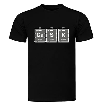 Black beer T-shirt with Cask Periodic Table parody design