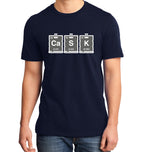 raft beer shirt featuring CASK spelled out in science-style keg boxes
