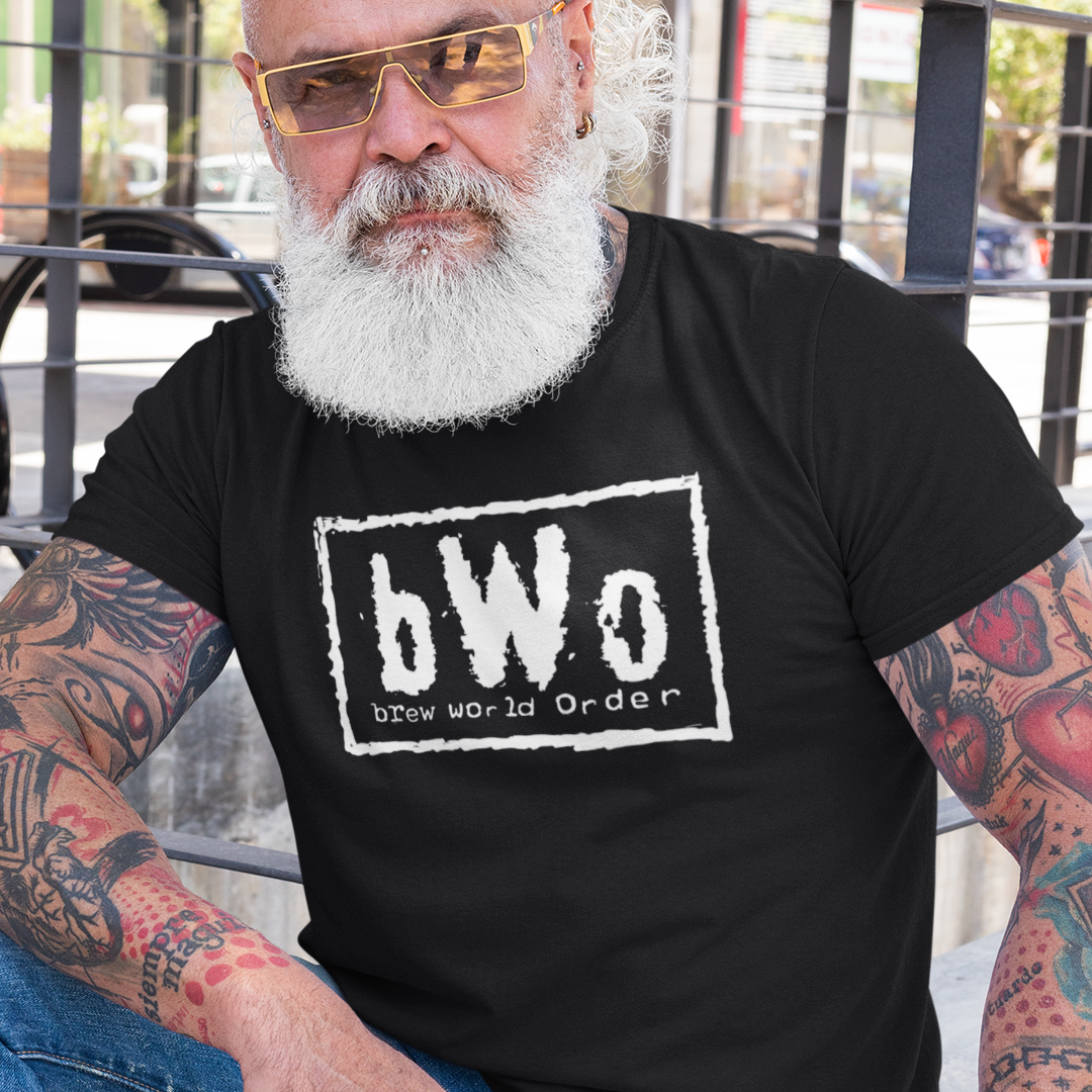 Casual black T-shirt highlighting a playful 90s wrestling-inspired design