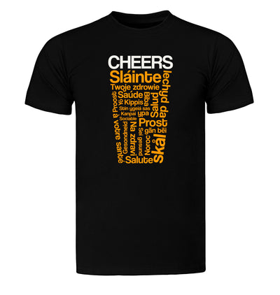 Cheers From Around the World beer shirt with multilingual toast design