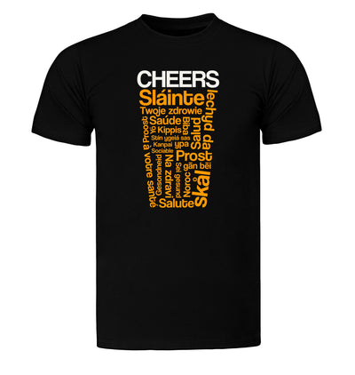 Cheers From Around the World Beer Black T-Shirt Flat