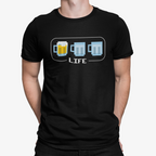 Close-up of the 80s/90s style life meter graphic on a black tee
