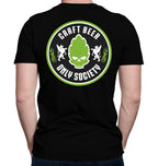 Black Craft Beer Only Society shirt with neon green C.B.O.S. hop skull