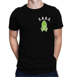 Craft beer T-shirt with skull and crossbones hop logo on front and back