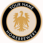 Round coaster with stylized German eagle crest and black trim with customizable text