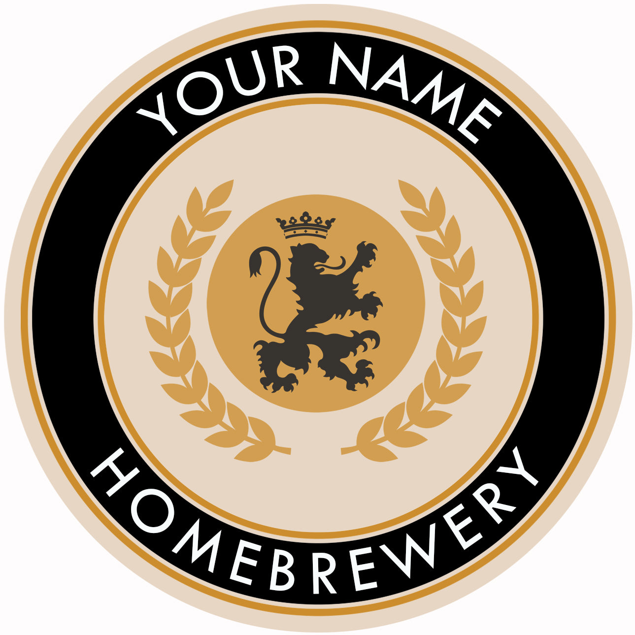 Black-trim coaster featuring regal lion emblem and placeholder text area