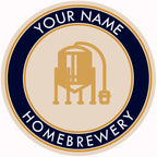 Navy-band coaster featuring beige background, golden fermenter graphic, and placeholder text