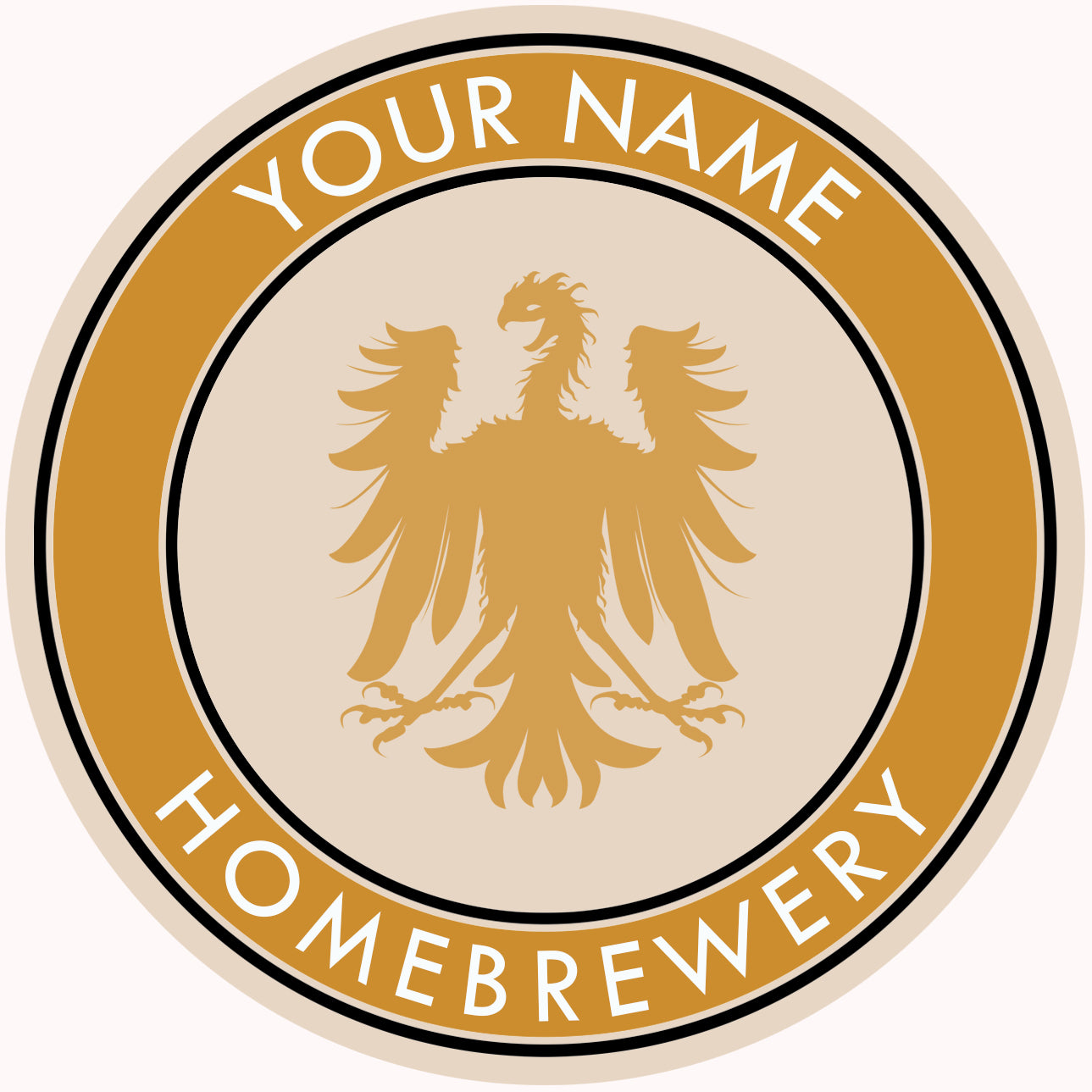 Gold-trim coaster with central German eagle icon and editable text fields