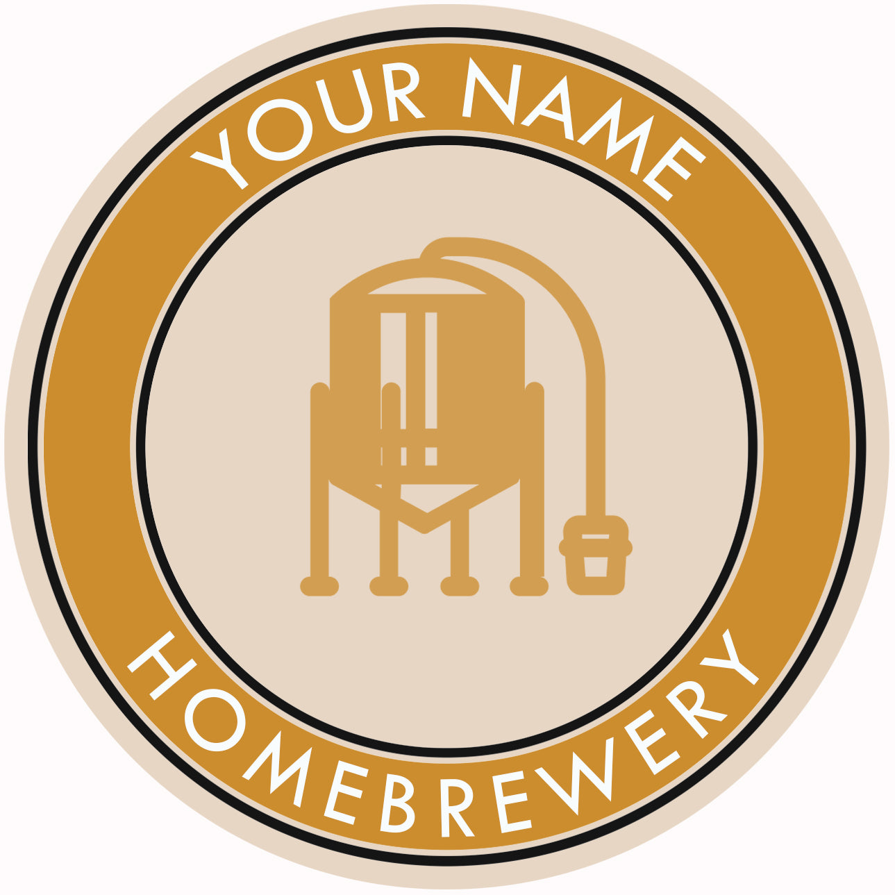 Gold outer-ring beer coaster with editable Your Name Homebrewery text
