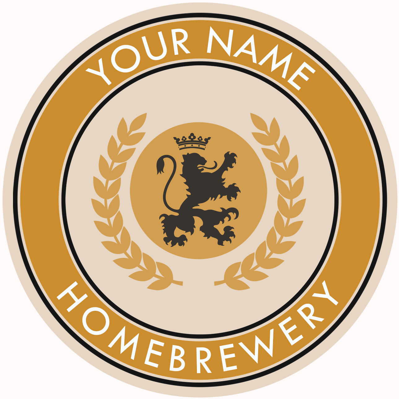 Gold-edged beer coaster with English lion design and custom text fields