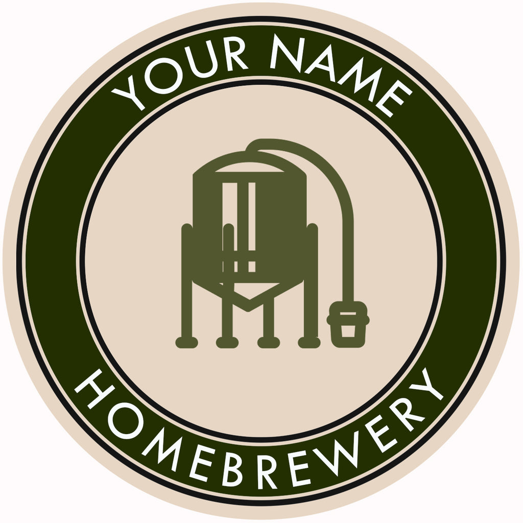 Green-trim fiberboard coaster displaying stylized fermenter and custom text area