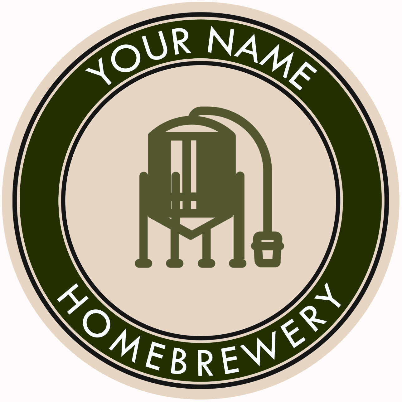Green-trim fiberboard coaster displaying stylized fermenter and custom text area