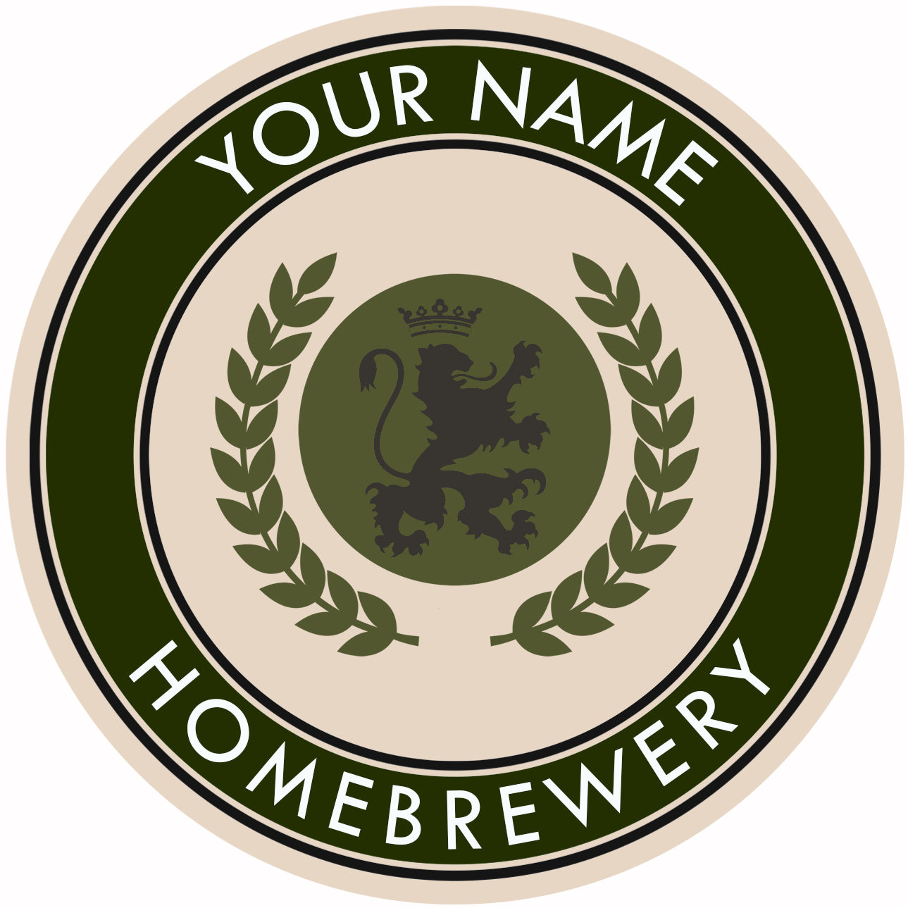 Green-border fiberboard coaster displaying lion head graphic and name customization