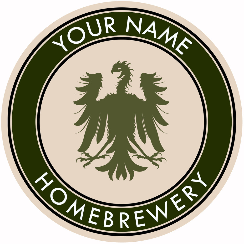 Green-edged fiberboard coaster displaying German eagle design and personalized text
