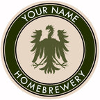 Green-edged fiberboard coaster displaying German eagle design and personalized text