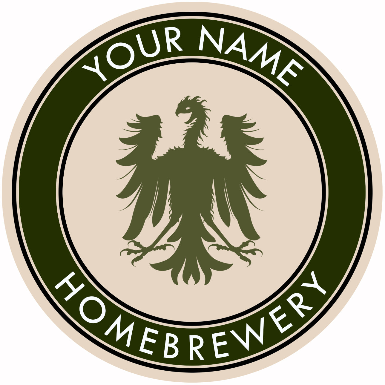 Green-edged fiberboard coaster displaying German eagle design and personalized text