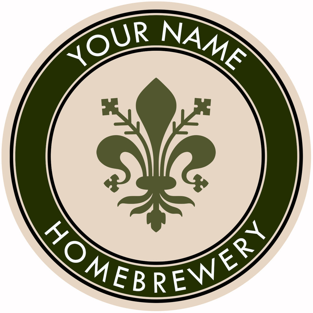 Green-trim fiberboard coaster displaying fleur-de-lis crest and custom text fields