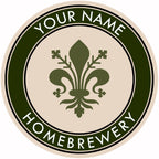 Green-trim fiberboard coaster displaying fleur-de-lis crest and custom text fields