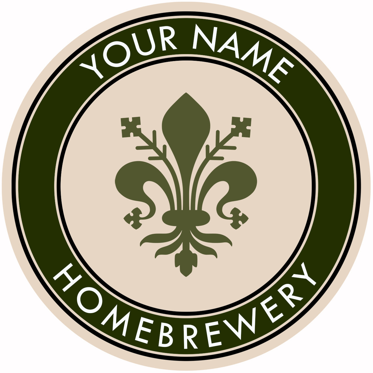 Green-trim fiberboard coaster displaying fleur-de-lis crest and custom text fields