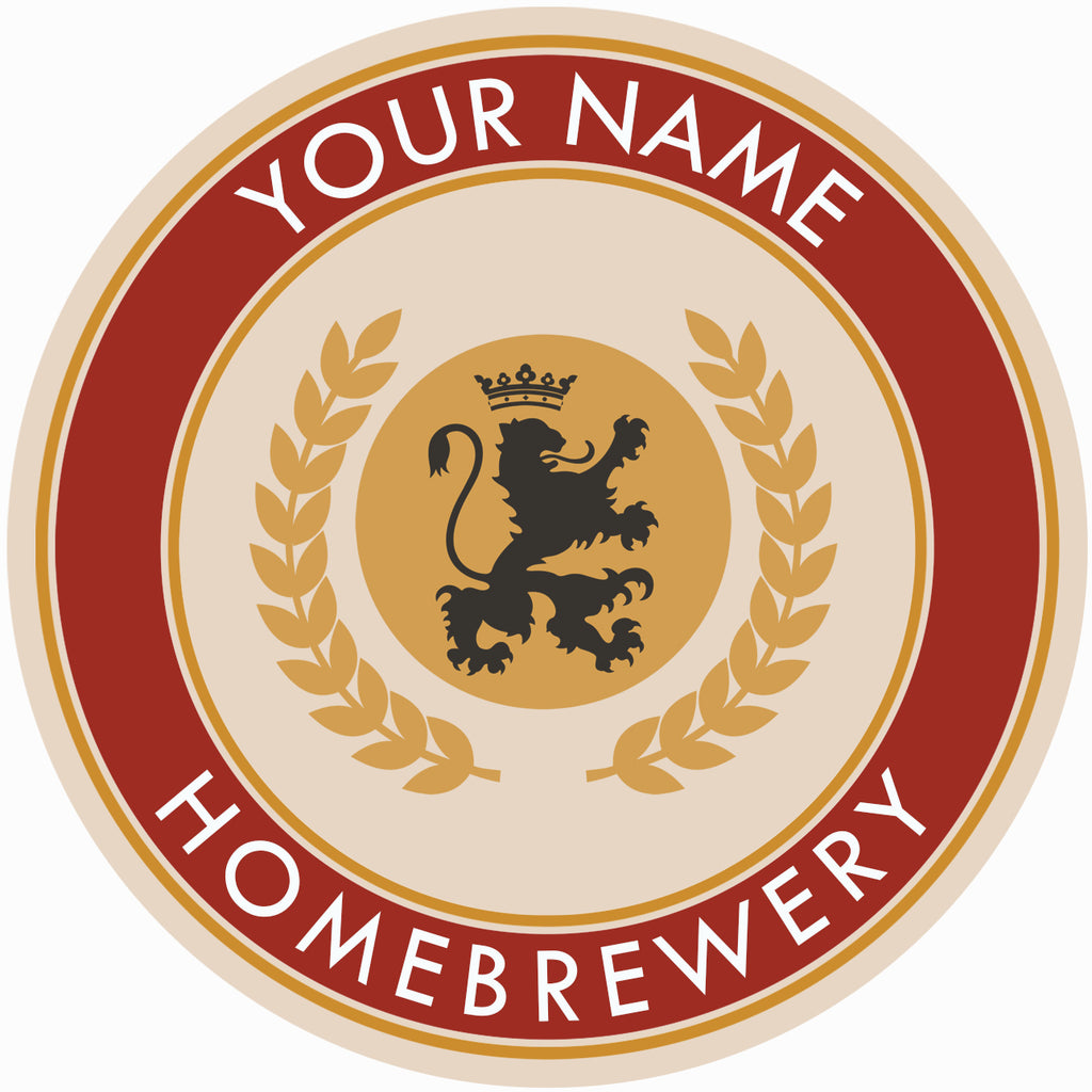 Customizable round coaster with stylized English lion head and red outer band