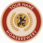 Customizable round coaster with stylized English lion head and red outer band