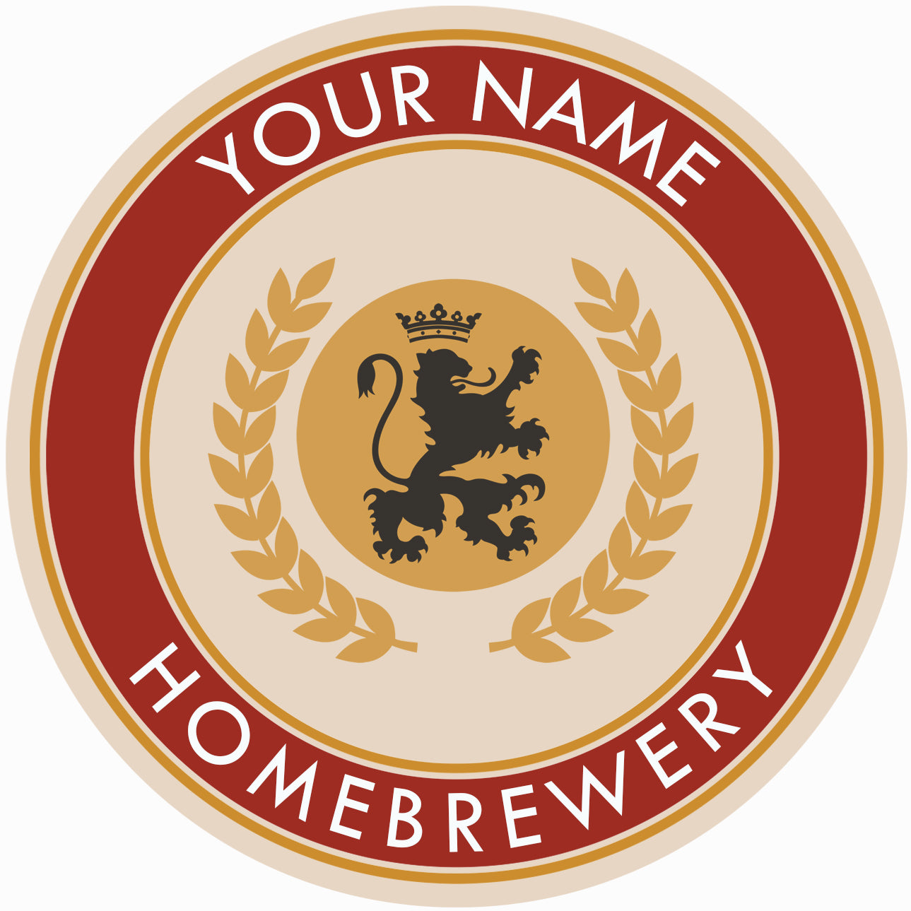 Customizable round coaster with stylized English lion head and red outer band