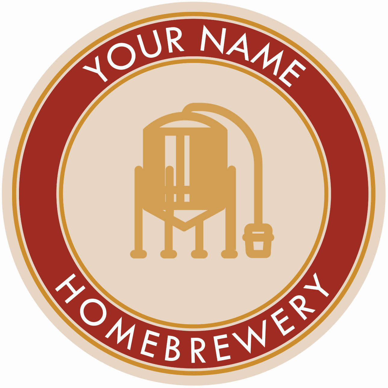 Personalized beer coaster mockup with conical fermenter logo and color-band options