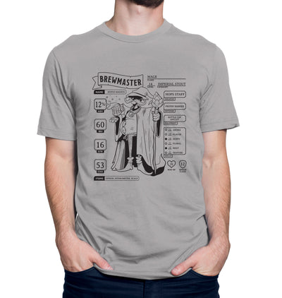 Grey Brewmaster Character Sheet Homebrewing Beer T-Shirt Model Shot