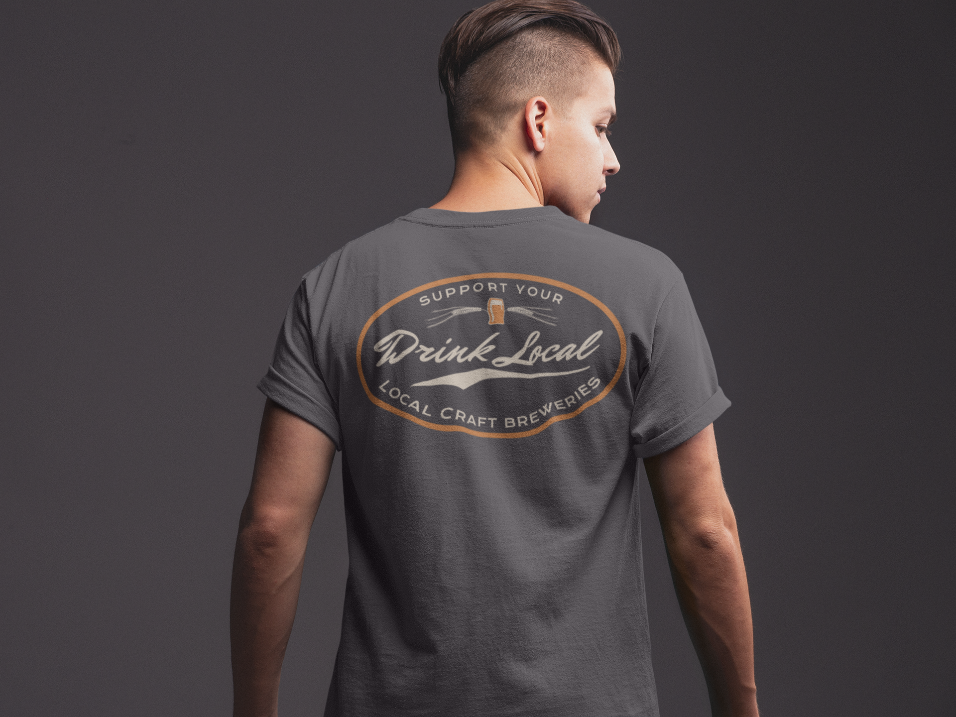 Grey craft beer shirt promoting support for local breweries