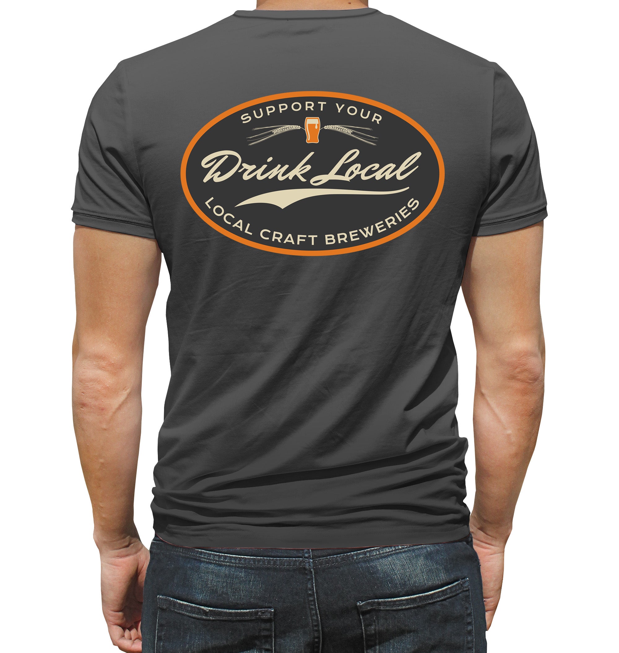 Drink Local Craft Beer Grey T-Shirt On Model