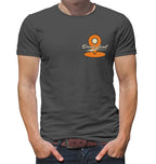 Drink Local craft beer shirt with orange map pin and white script text