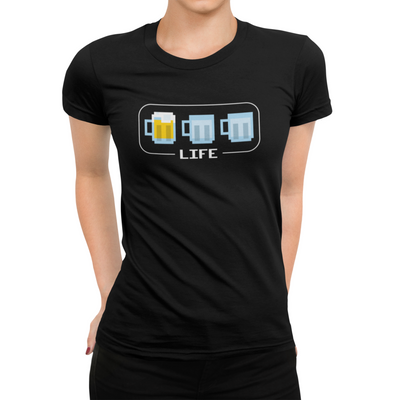 Front view of black Beer Life Bar T-shirt, perfect for gamer and craft beer fans