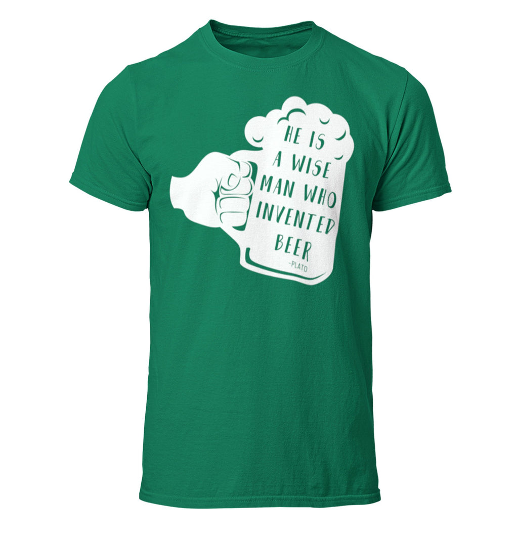 Philosophy and beer parody t-shirt in green with frothy mug design