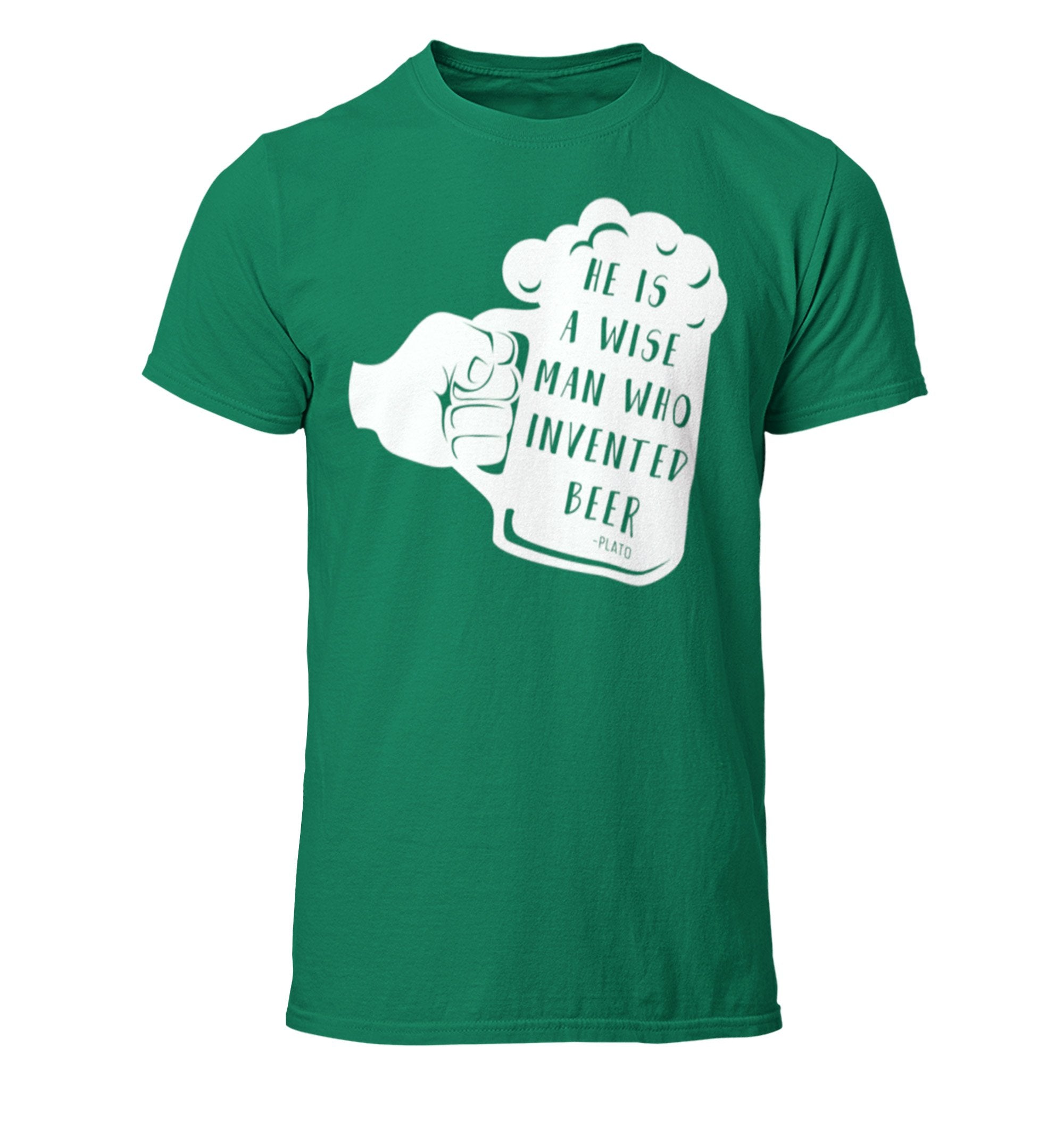 Philosophy and beer parody t-shirt in green with frothy mug design