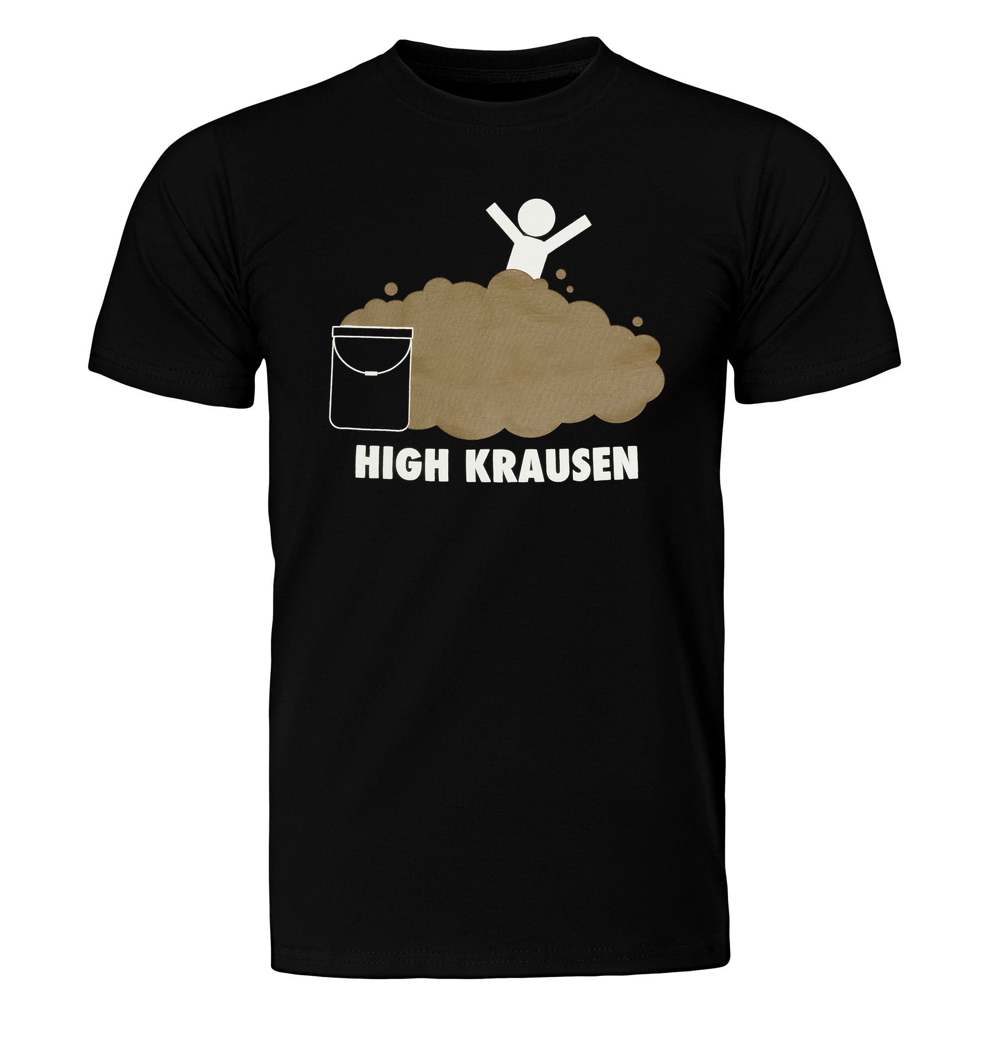 Homebrew shirt featuring krausen overflow and stick figure brewer
