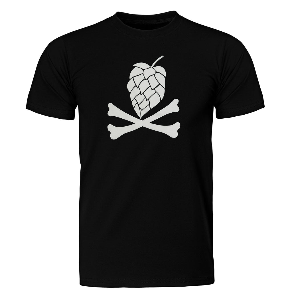 Hops and Crossbones Craft Beer T-Shirt featuring bold hop skull design