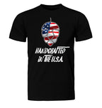 Unisex t-shirt with Handcrafted in the USA text and hop-over-flag image