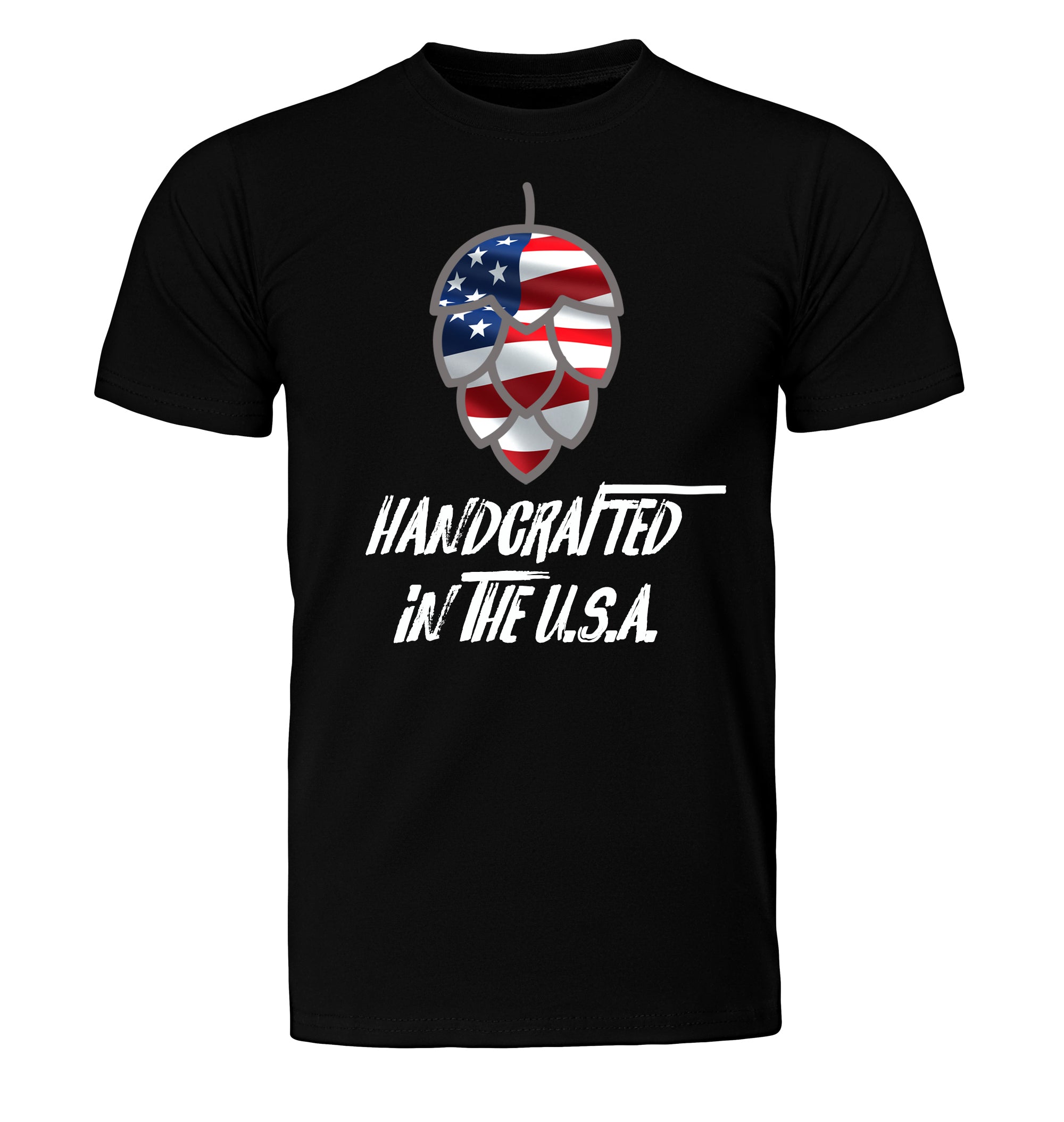 Unisex t-shirt with Handcrafted in the USA text and hop-over-flag image
