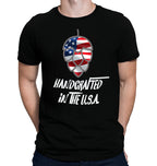 Handcrafted in the USA beer t-shirt with hop cone and American flag on black
