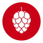 Red coaster featuring minimalist white hop silhouette
