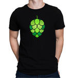 Black t-shirt with vibrant stained-glass hop-cone graphic