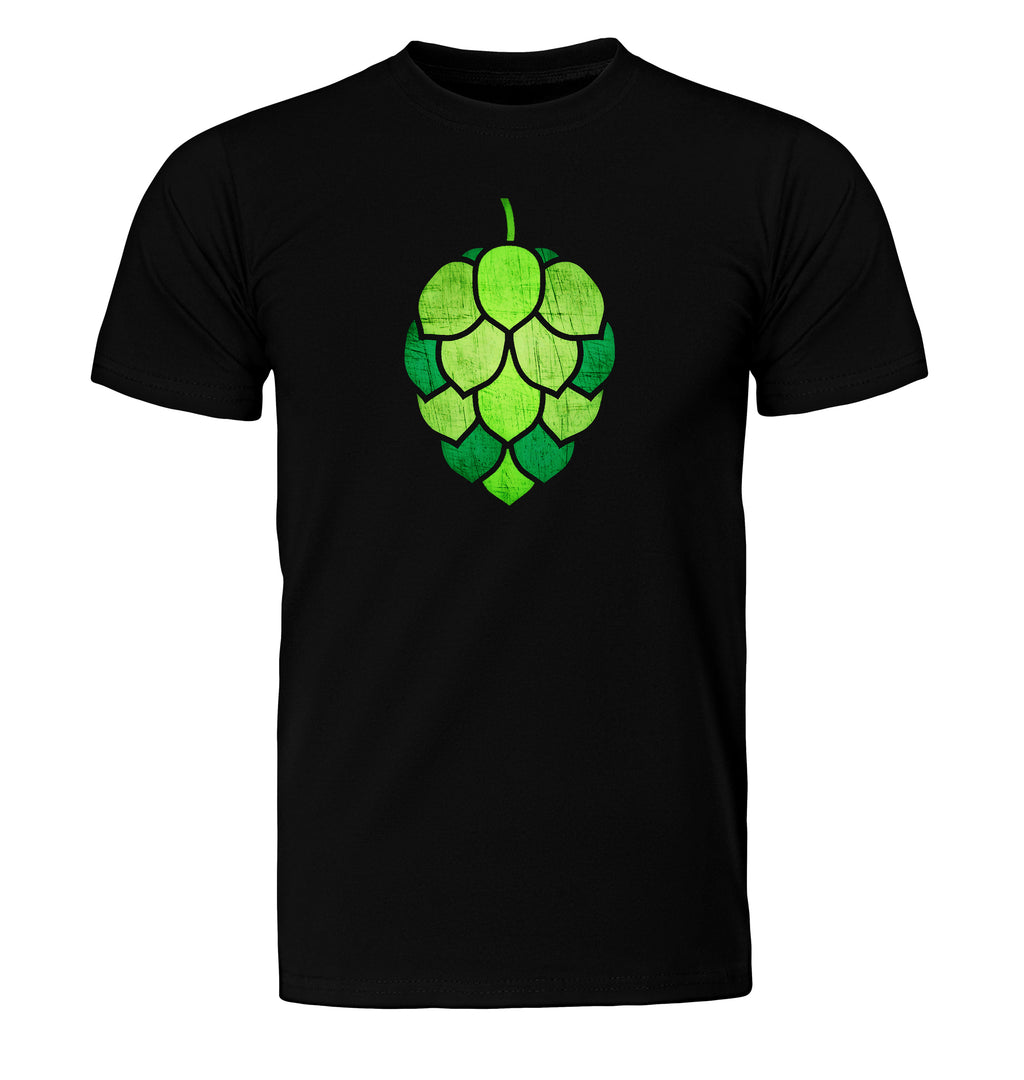 Unisex ringspun cotton tee featuring multi-tone green hop design