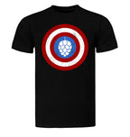 Hop-themed shield logo on unisex beer t-shirt