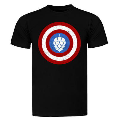 Captain Hop Cone America Shield Beer T-Shirt Flat