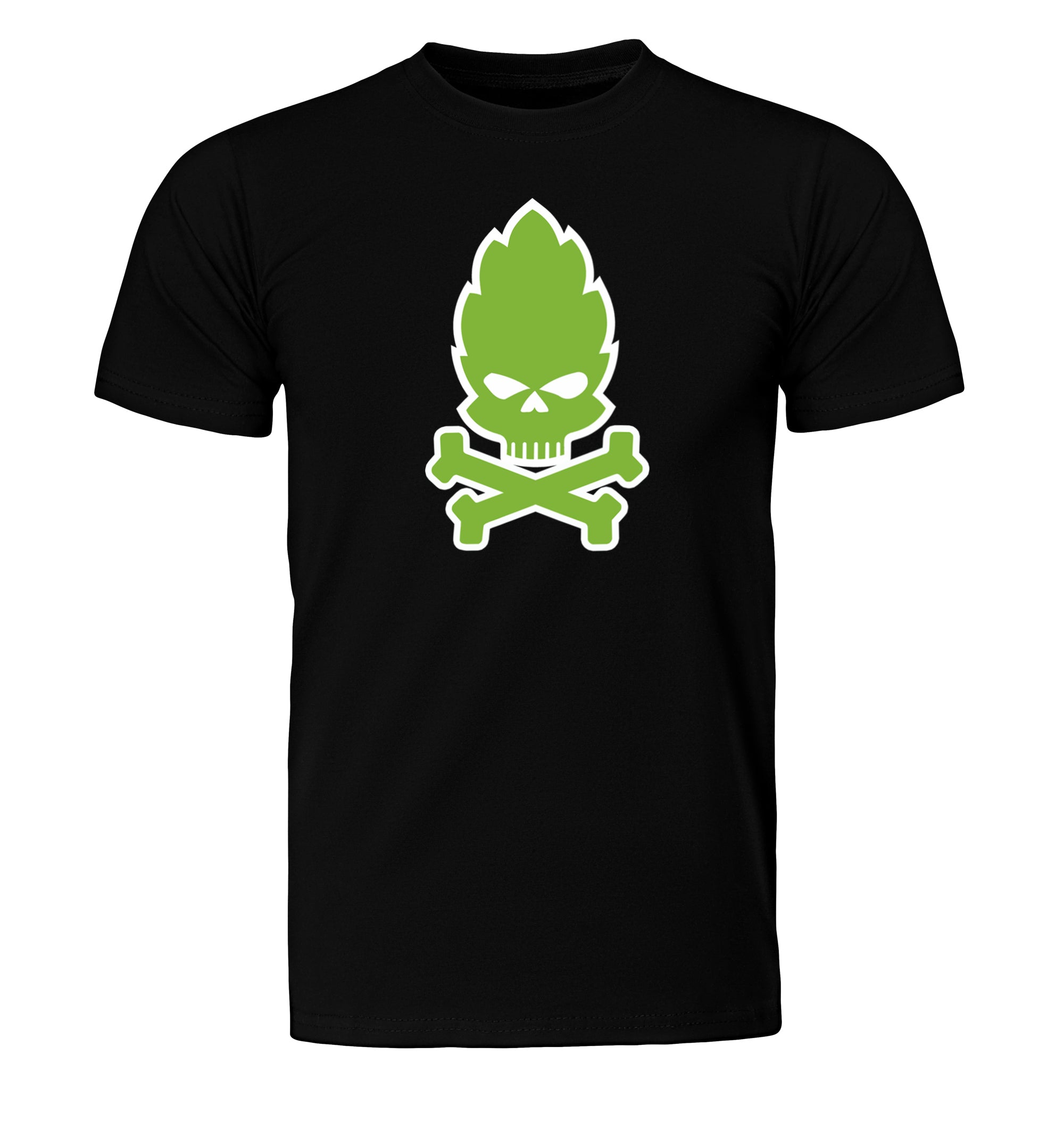 Unisex black shirt with lethal hop cone skull desig