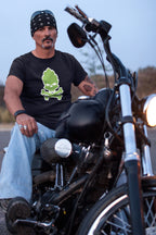 Black ringspun cotton shirt with hop head skull and bones