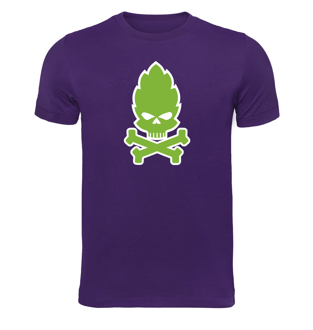 Hop Skull and Crossbones T-Shirt in vivid green on purple