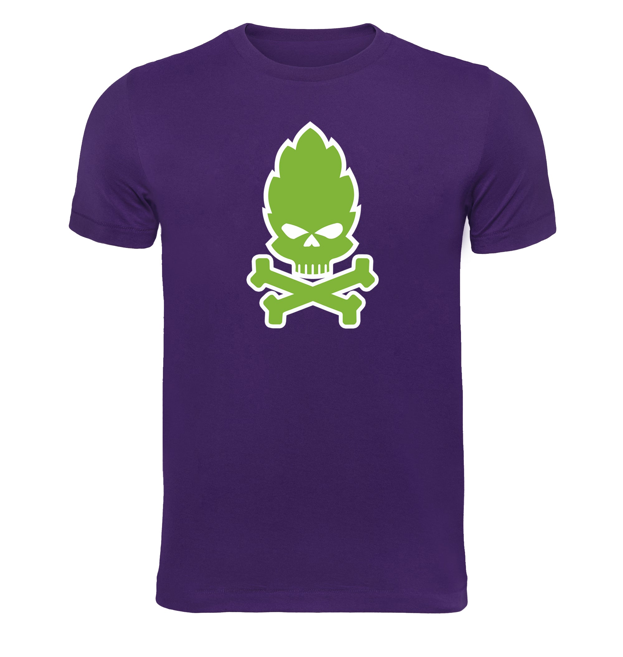 Hop Skull and Crossbones T-Shirt in vivid green on purple
