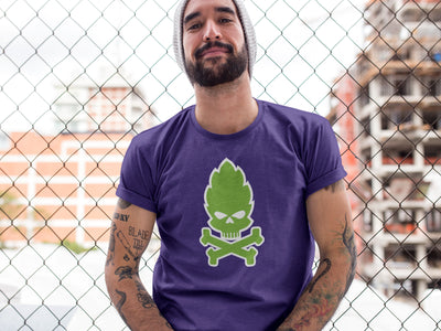 Hop Skull and Crossbones Craft Beer Purple T-Shirt Action Shot