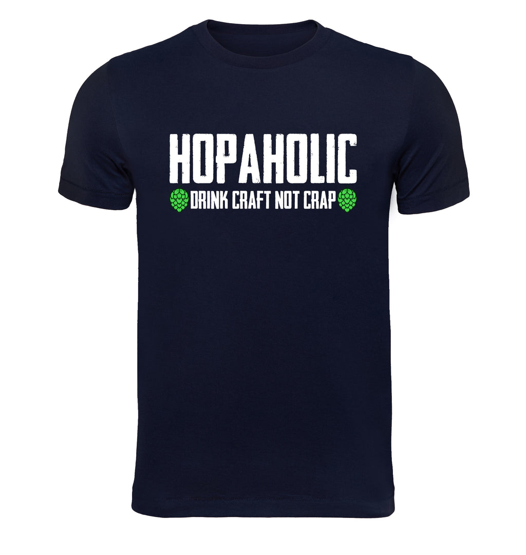 Craft beer tee with ‘Drink Craft Not Crap’ and hop cone graphics